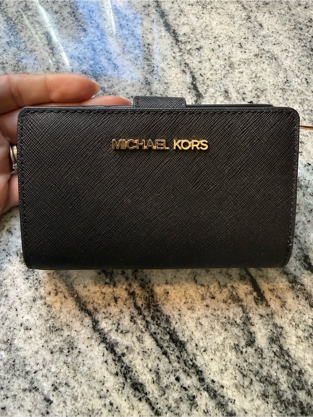 Michael Kors Black Saffiano Phone Wallet with Gold Logo